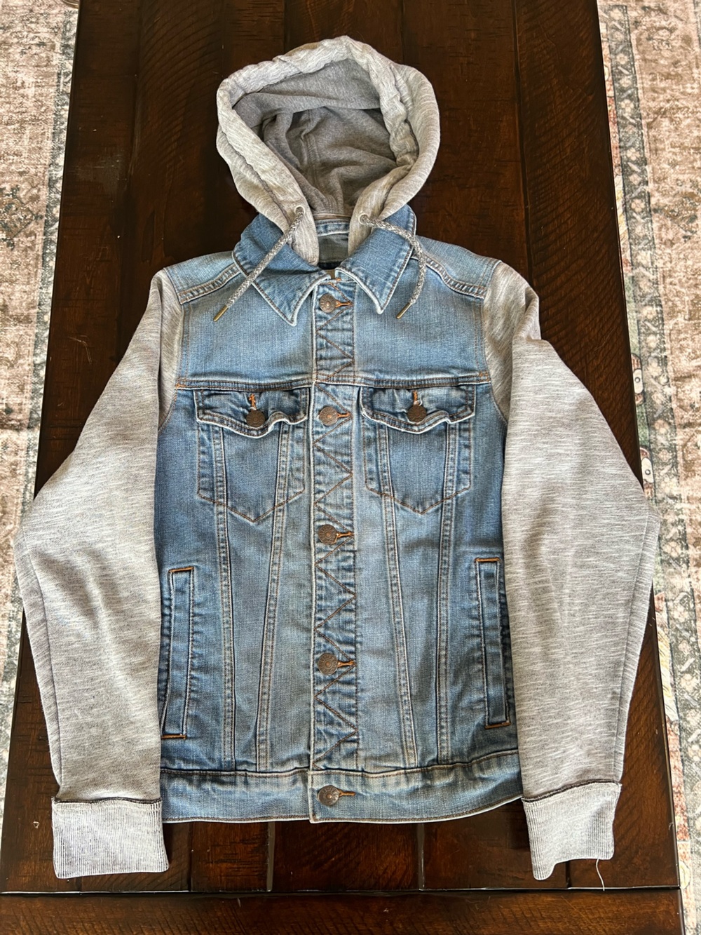 Y2K Hollister Denim Hoodie Jacket Hybrid Light Wash Trucker Jacket XS